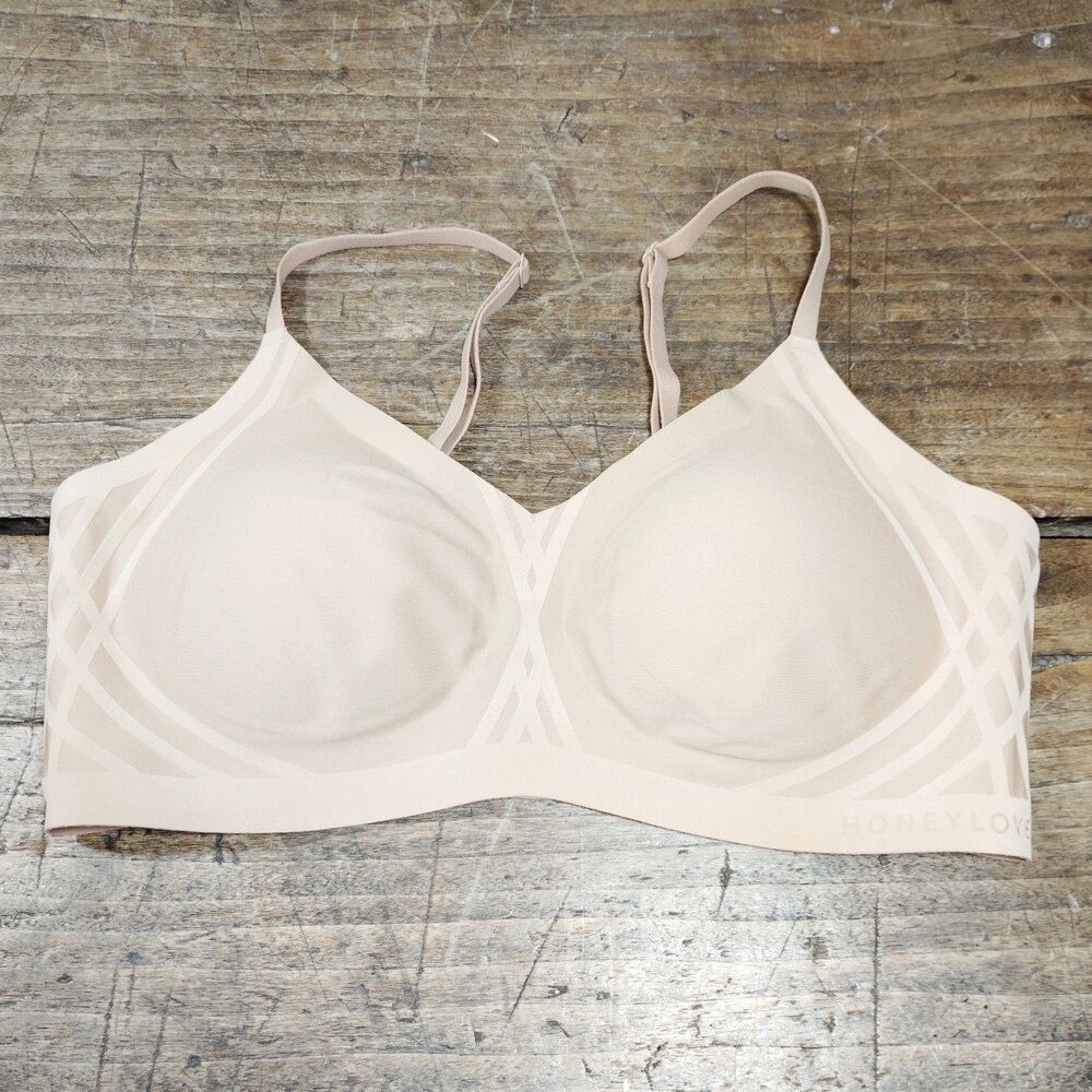 Honey Love Bra Sz Medium 36 B/C Beige/Tan Comfort Adjustable Strap Wireless EC